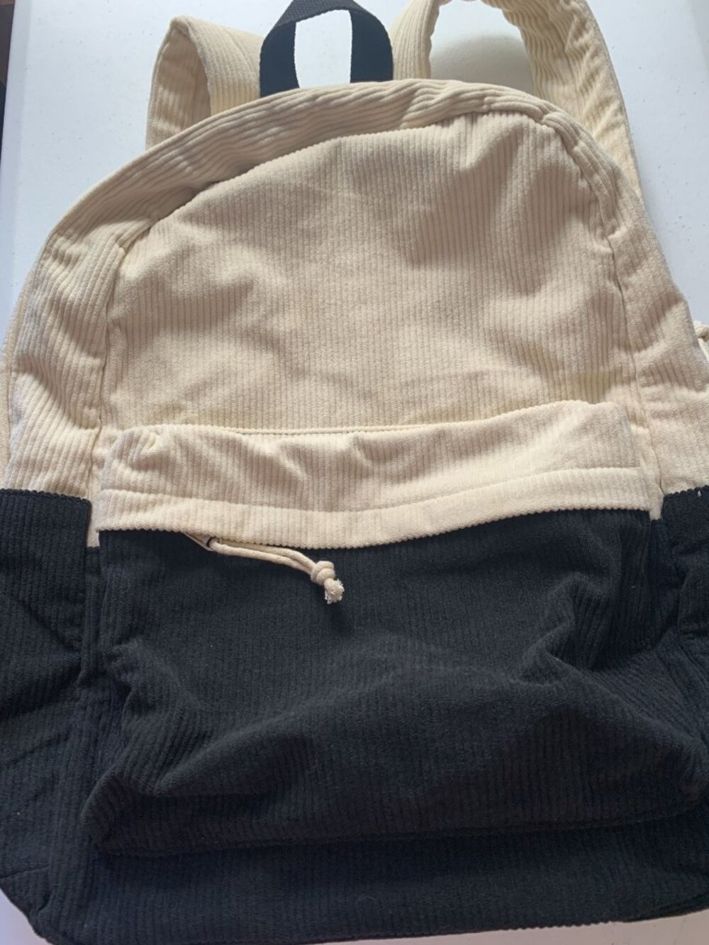 Corduroy Backpack With Front Pocket & Adjustable Straps